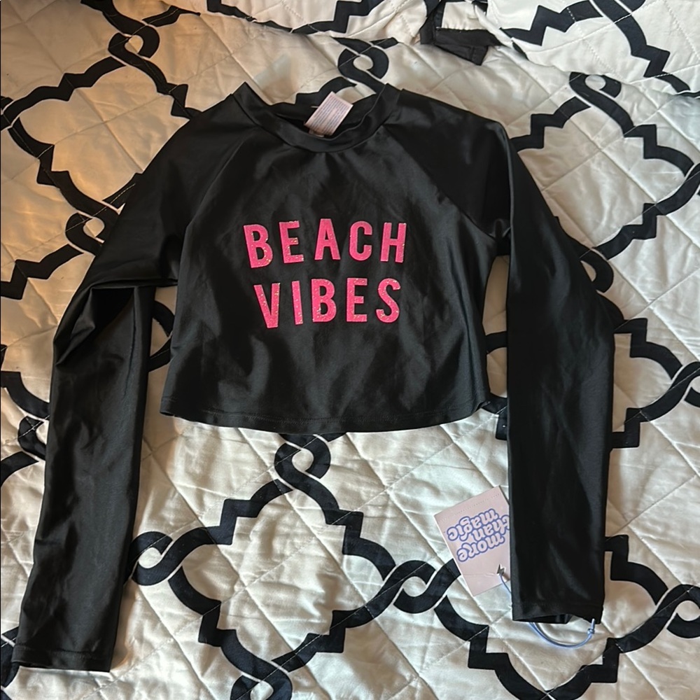 More Than Magic Black and Pink Rashguard Swim Top